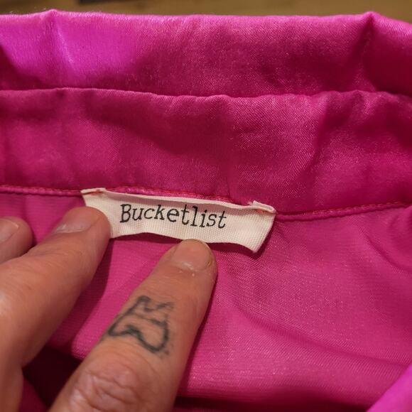 Bucketlist Pink Fuscia Silk Batwing Collared Blouse Soft Satin Unique - Picture 5 of 7